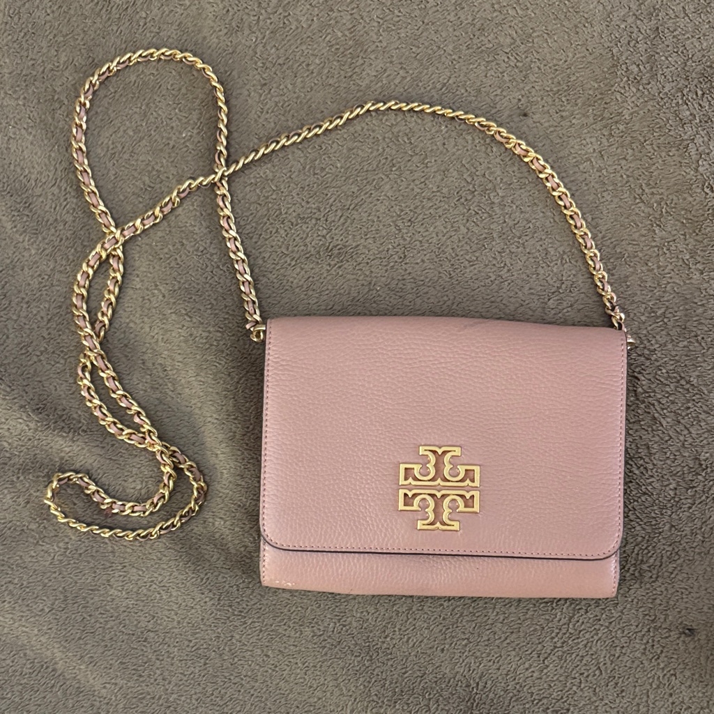 Tory Burch Mauve Crossbody Bag With Gold Chain